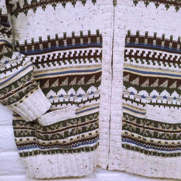 Vintage Liz Claiborne Lizwear Cardigan Sweater -M Pockets Zip Aztec Fair Isle - Picture 3 of 10